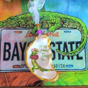 Mardi gras alligator let the good times roll ornament handmade
